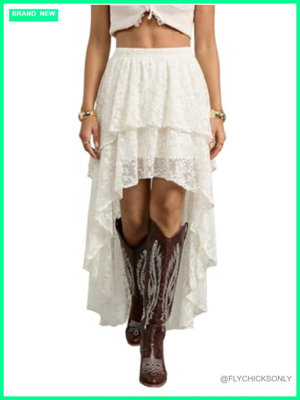 Women's Lace Ruffle Asymmetrical High Low Maxi Skirt